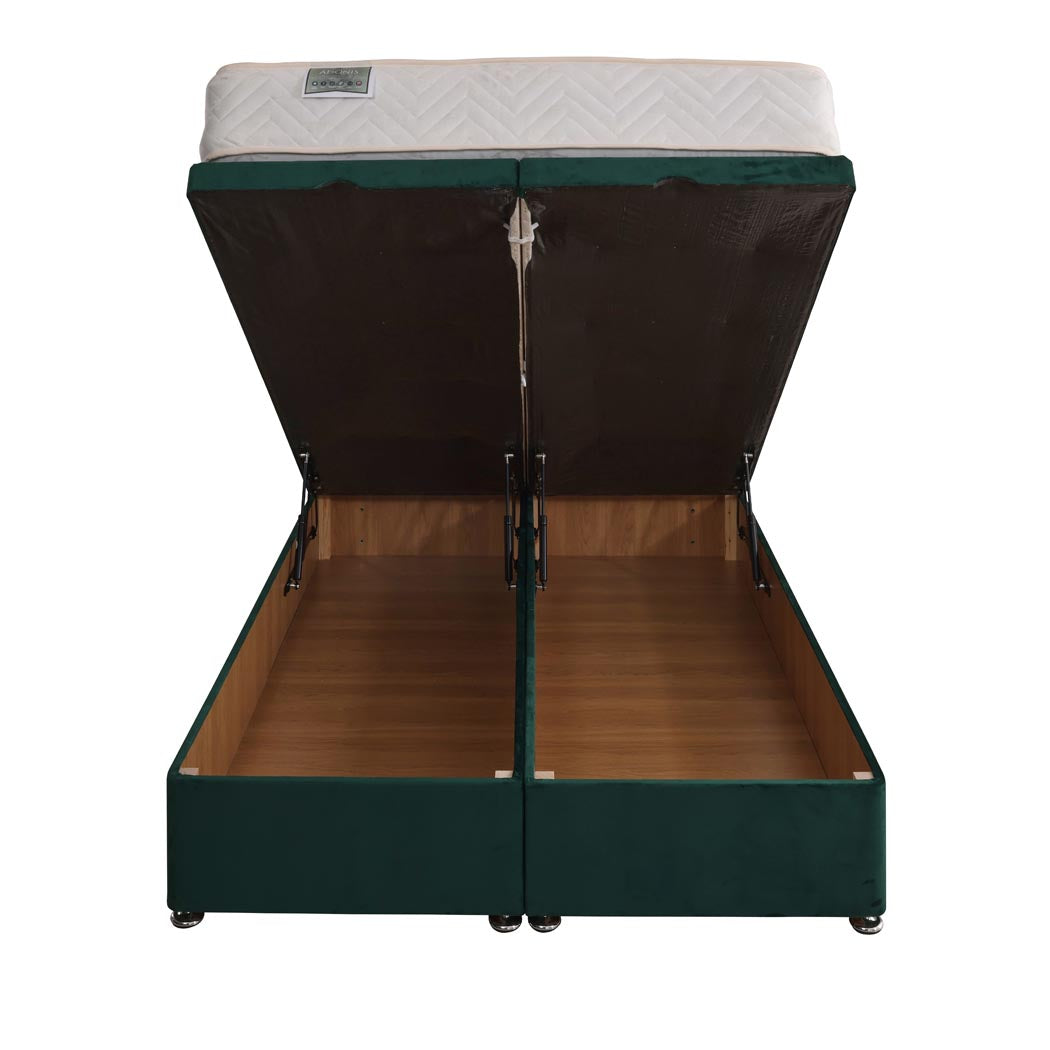 Adonis Coil Sprung Ottoman End Lift Bed Set – front view, storage open