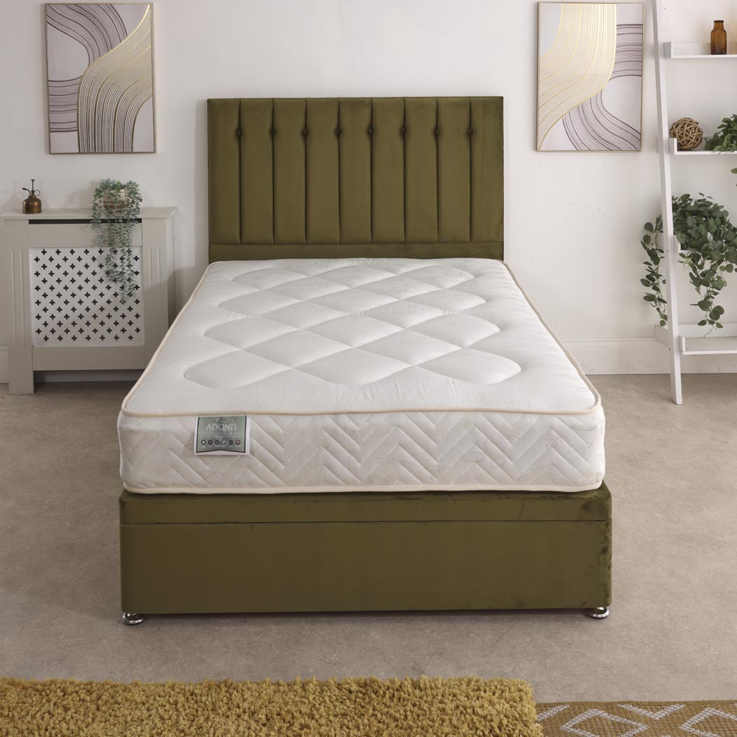 Adonis Coil Sprung Ottoman Side Lift Bed Set – front view, storage closed