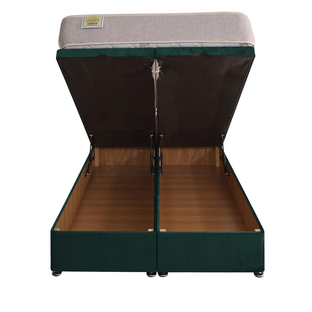 Aphrodite Coil Sprung Ottoman End Lift Bed Set – rear view, storage open