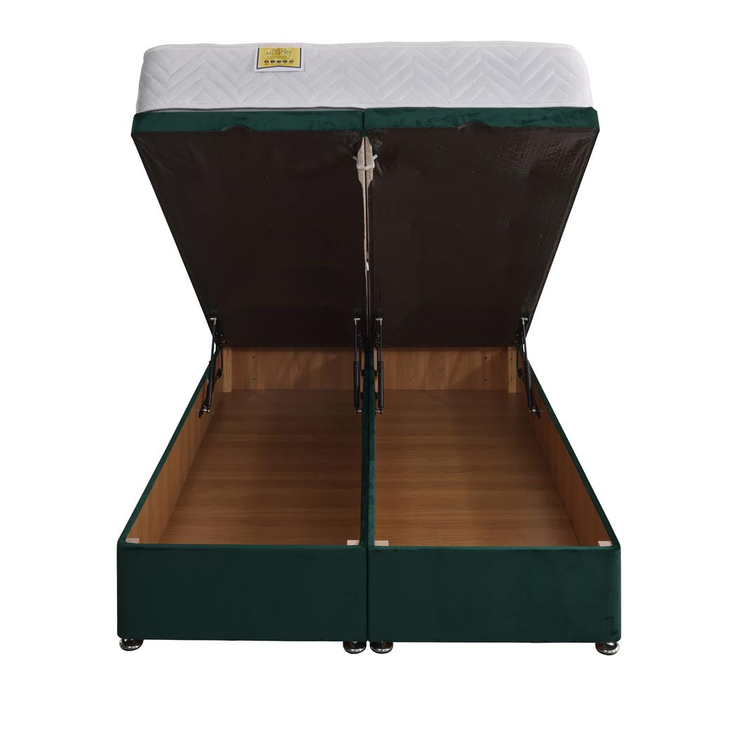 Ares Memory Coil Sprung Ottoman End Lift Bed Set – rear view, storage open
