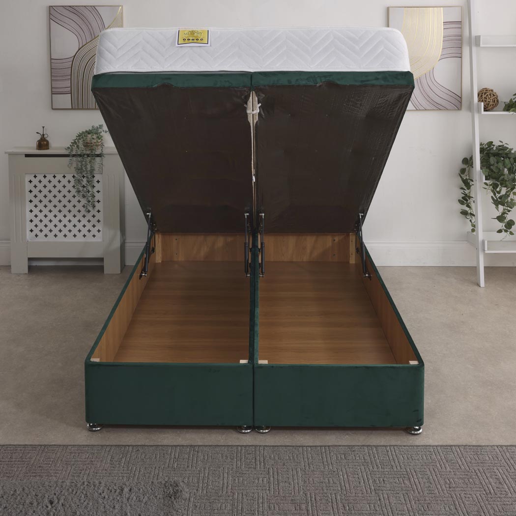 Ares Memory Coil Sprung Ottoman End Lift Bed Set – rear view, storage open