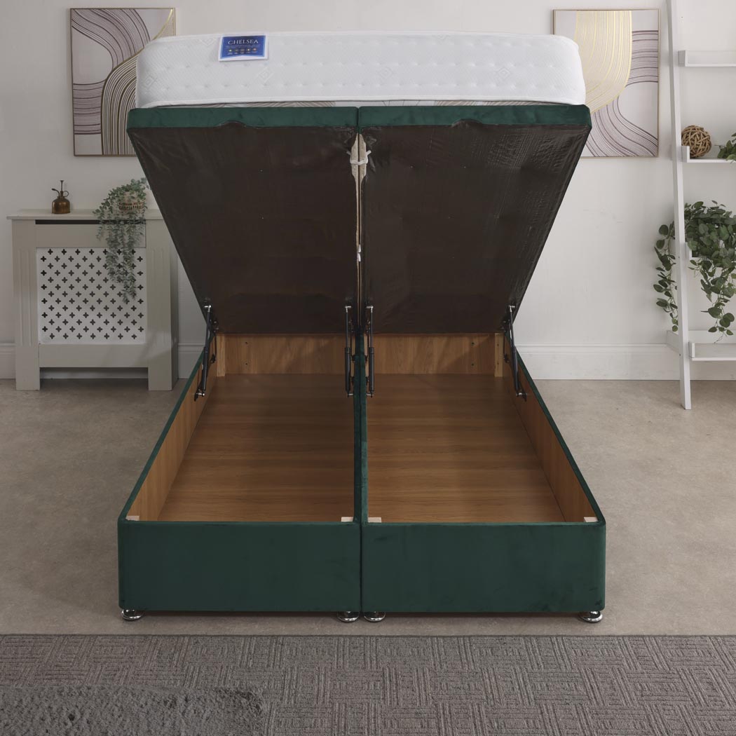Chelsea 1500 Pocket Sprung Ottoman End Lift Bed Set – front view, storage open