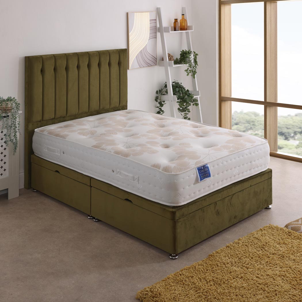 Chelsea 1500 Pocket Sprung Ottoman Side Lift Bed Set – styled in a bedroom