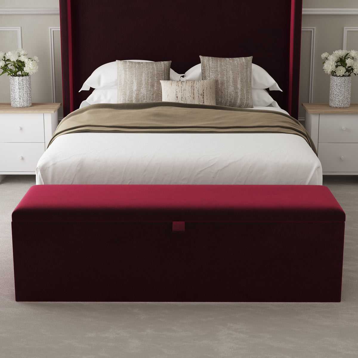 Classic Fabric Upholstered Blanket Box – styled in a bedroom