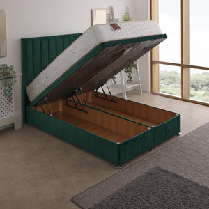 Comfort Gold 3000 Pocket Sprung Intelligent Memory Ottoman End Lift Bed Set – angled view, storage open