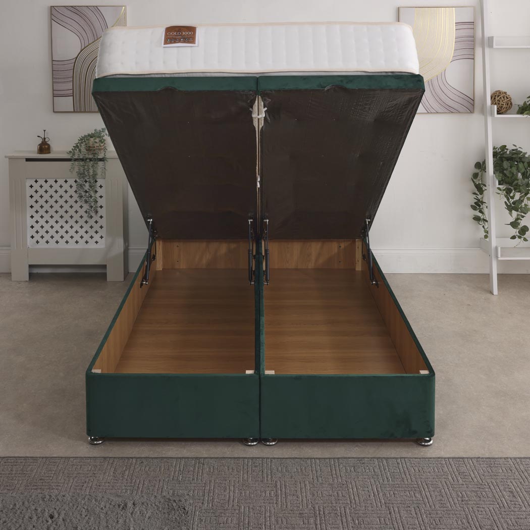 Comfort Gold 3000 Pocket Sprung Intelligent Memory Ottoman End Lift Bed Set – front view, storage open