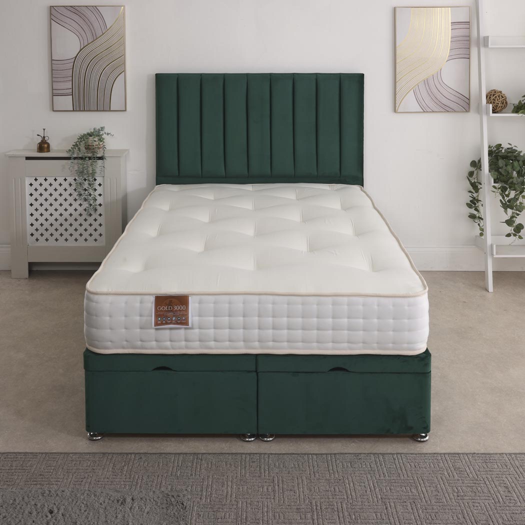 Comfort Gold 3000 Pocket Sprung Intelligent Memory Ottoman End Lift Bed Set – front view, storage closed
