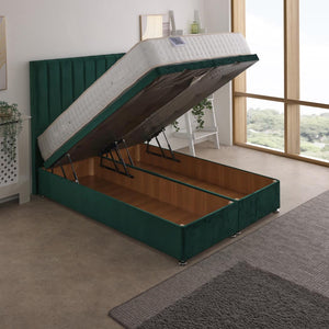 Comfort Silver 2000 Fibre And Pocket Sprung Ottoman End Lift Bed Set – angled view, storage open