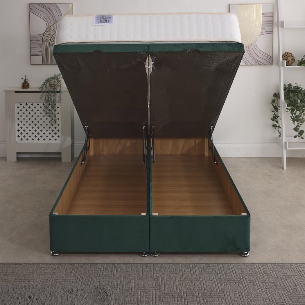 Comfort Silver 2000 Fibre And Pocket Sprung Ottoman End Lift Bed Set – front view, storage open