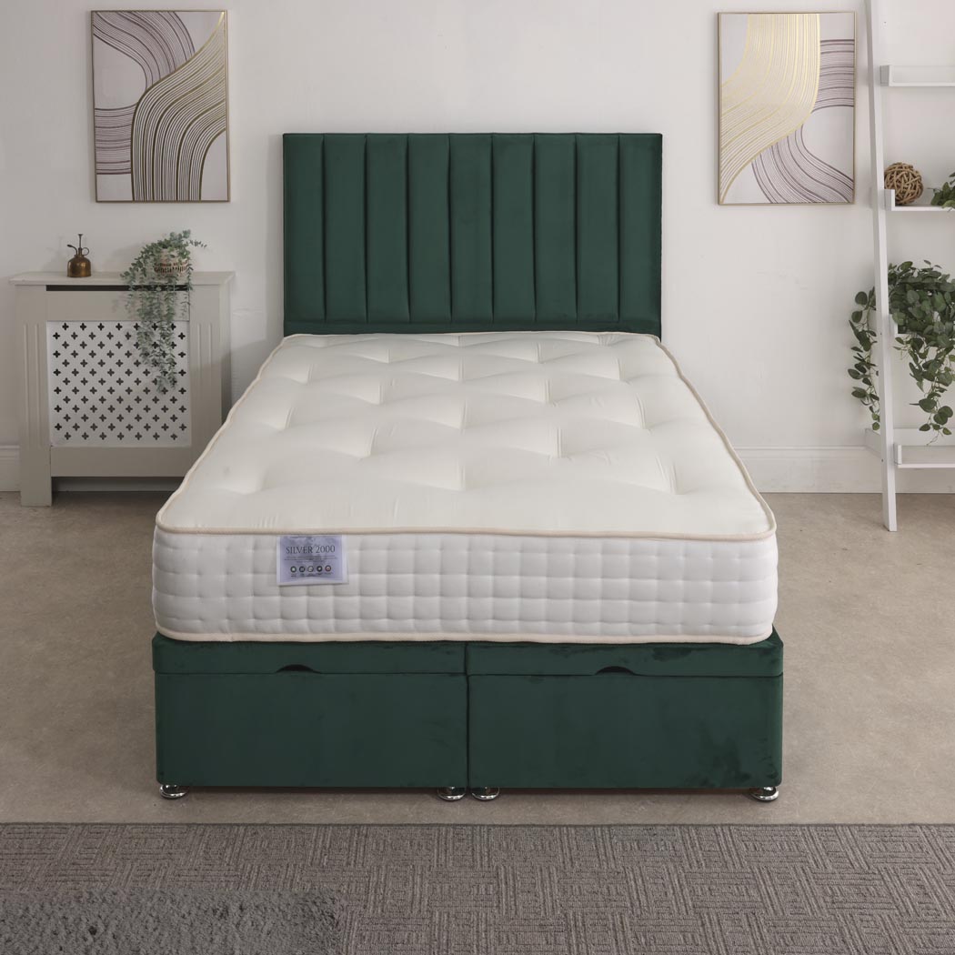 Comfort Silver 2000 Fibre And Pocket Sprung Ottoman End Lift Bed Set – styled in a bedroom