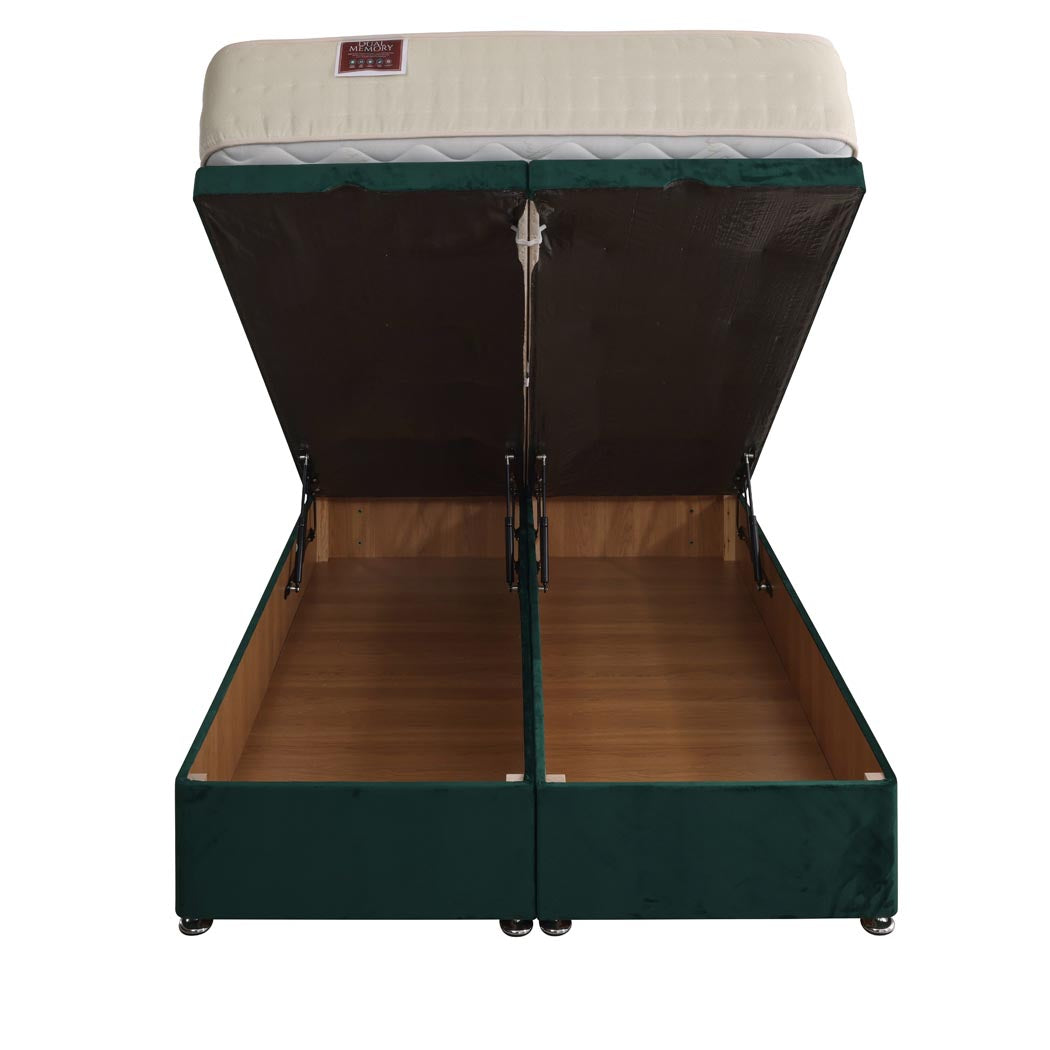 Dual Memory 1500 Pocket Sprung Ottoman End Lift Bed Set – front view, storage open