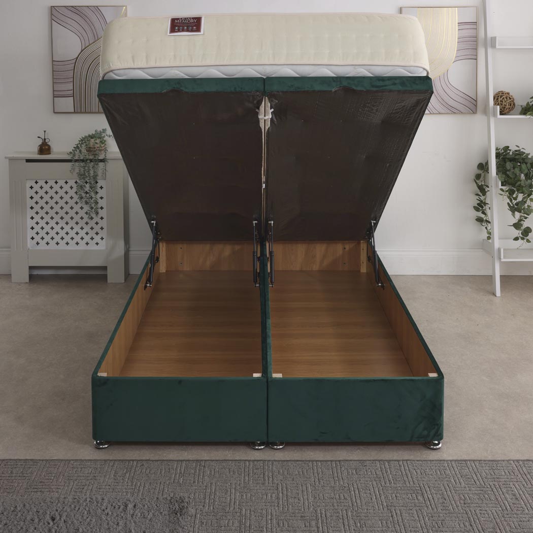 Dual Memory 1500 Pocket Sprung Ottoman End Lift Bed Set – front view, storage open