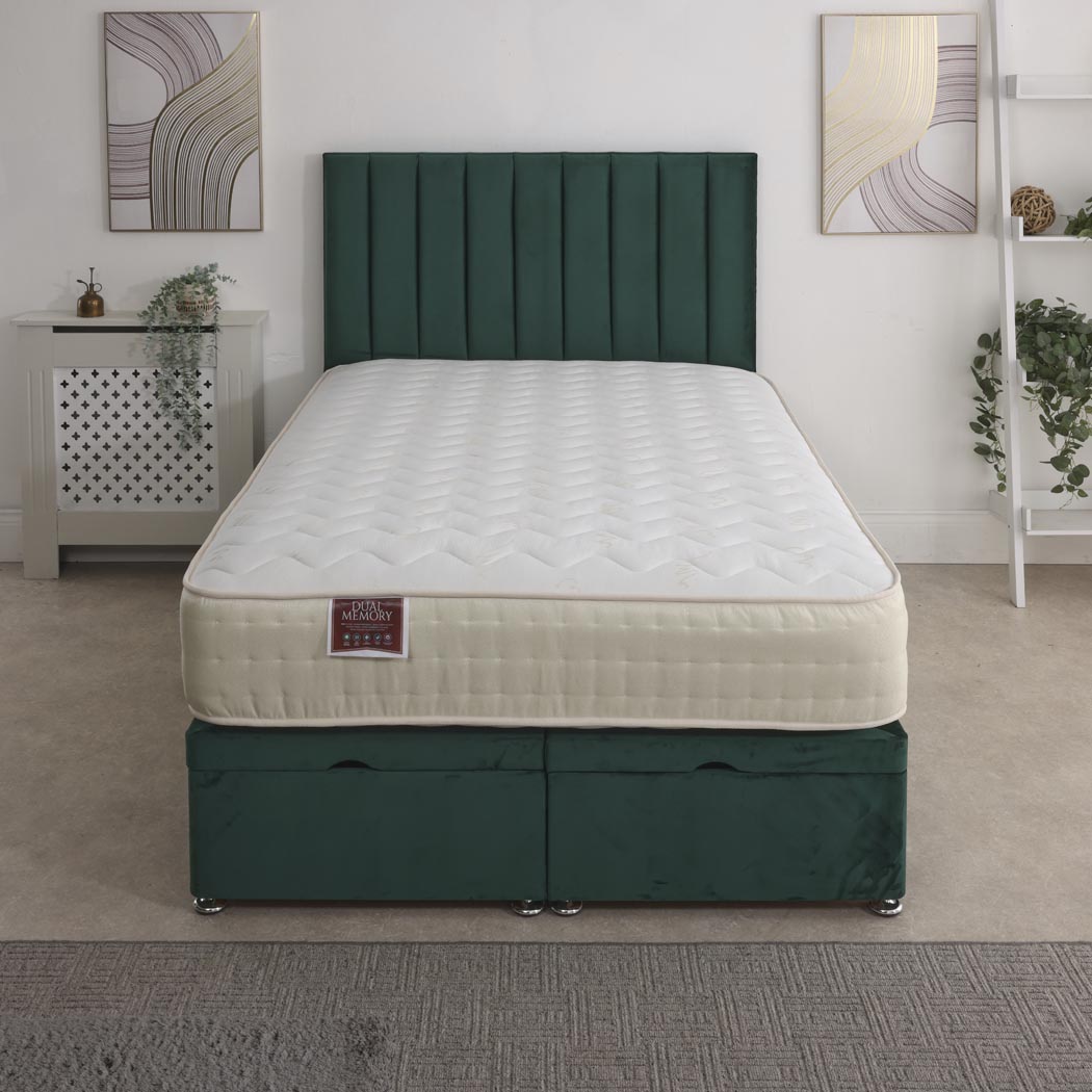 Dual Memory 1500 Pocket Sprung Ottoman End Lift Bed Set – front view, storage closed