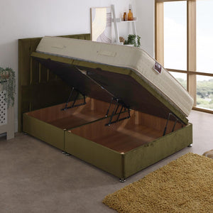 Dual Memory 1500 Pocket Sprung Ottoman Side Lift Bed Set – angled view, storage open