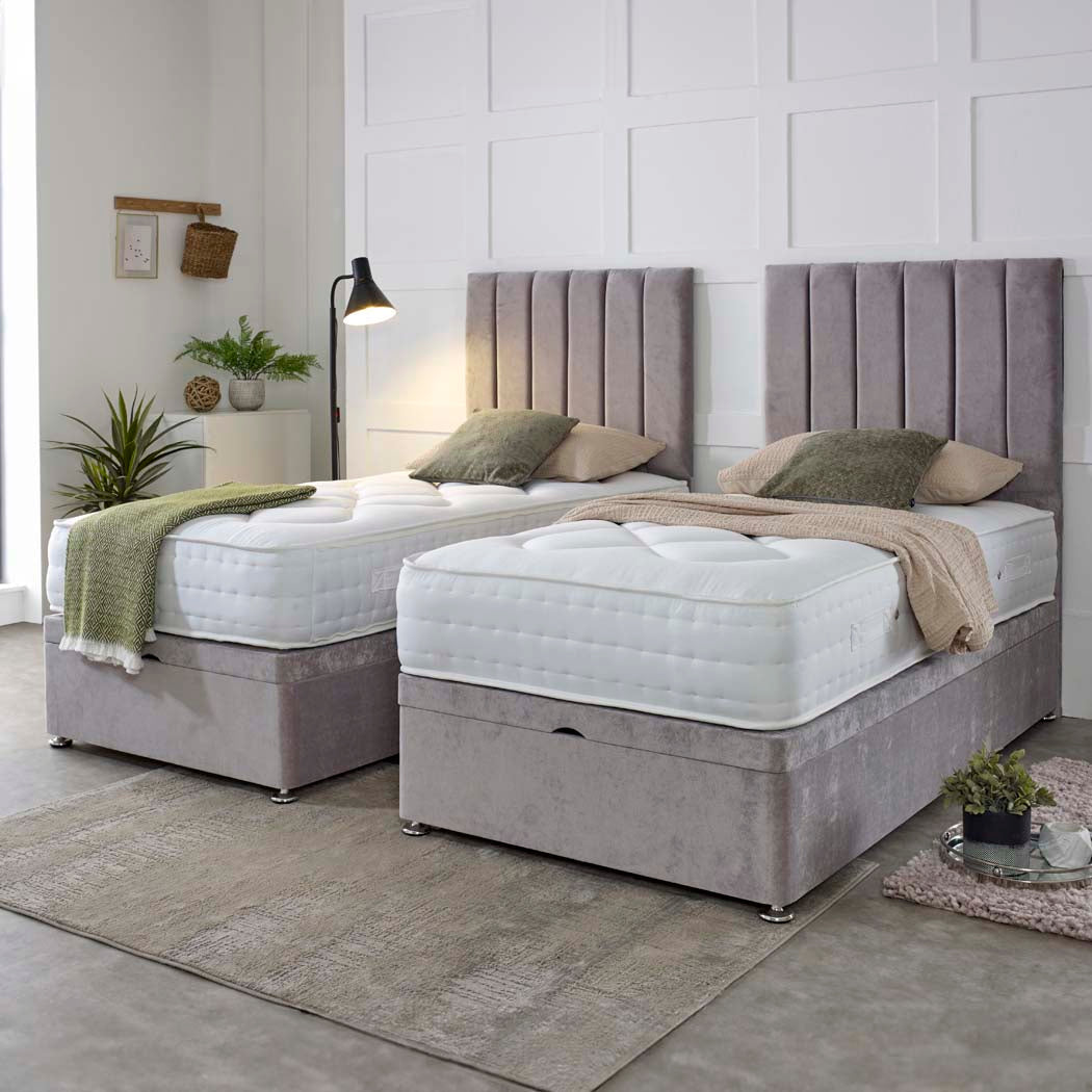 Essential Guest Hotel Zip and Link 1500 Pocket Sprung Ottoman Divan Bed Set – styled in a bedroom