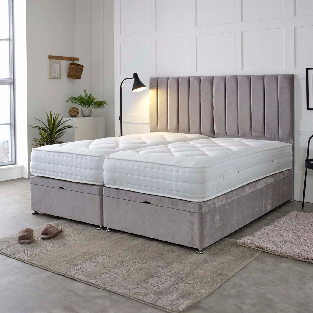 Essential Guest Hotel Zip and Link 2000 Pocket Sprung Ottoman Divan Bed Set – angled view, storage closed