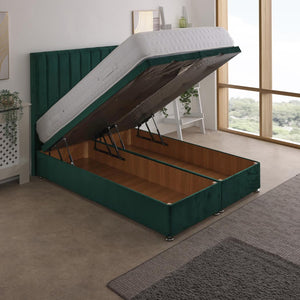 Essential Guest 1500 Pocket Sprung Ottoman End Lift Bed Set – angled view, storage open
