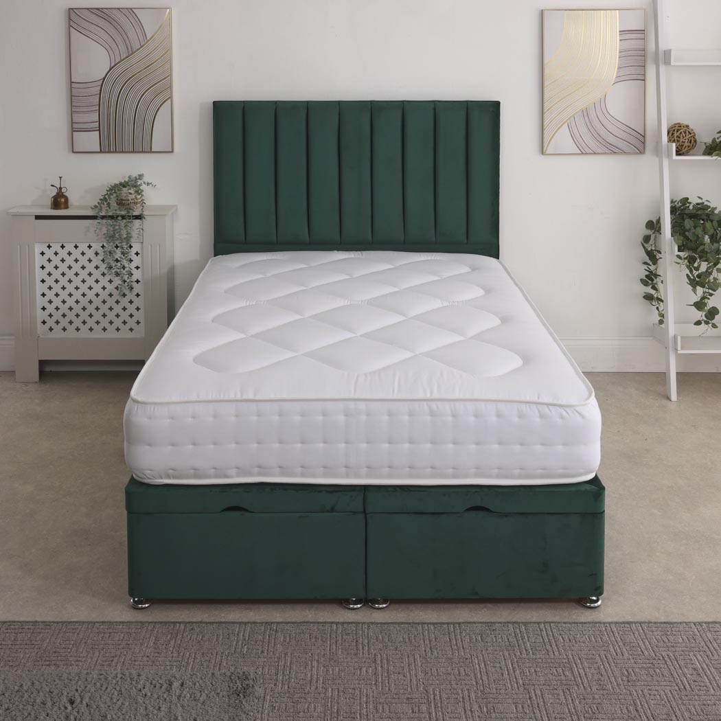 Essential Guest 1500 Pocket Sprung Ottoman End Lift Bed Set – front view, styled in a bedroom
