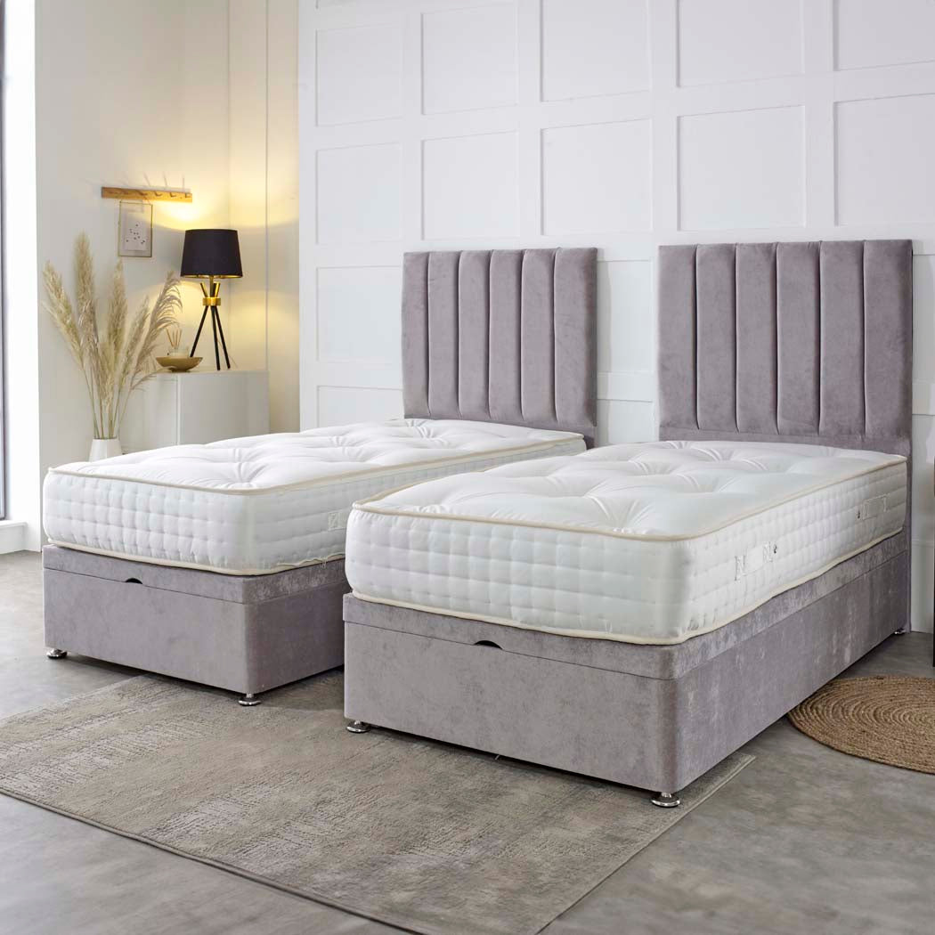 Luxury Hotel Zip and Link 1000 Pocket Sprung Intelligent Fibre Ottoman Divan Bed Set – styled in a bedroom