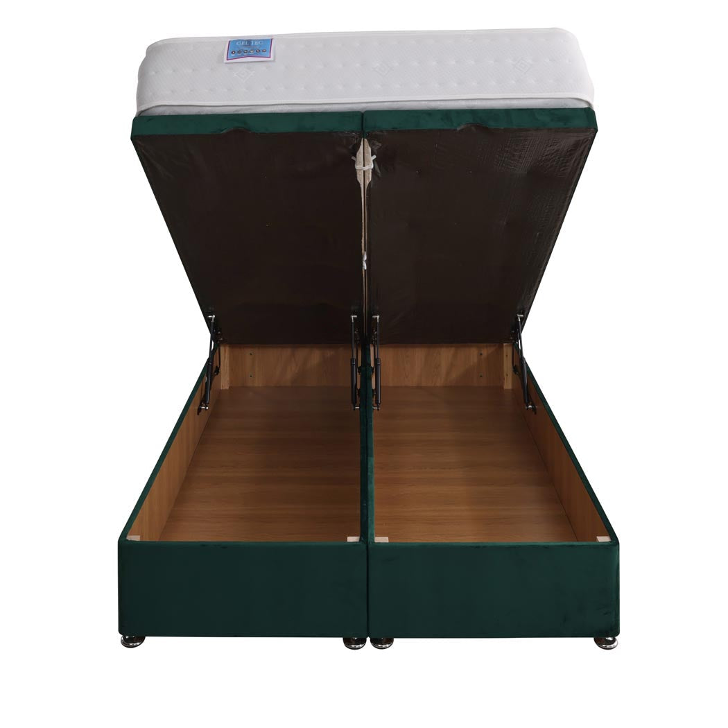 Gel Tec 1500 Pocket Sprung Ottoman End Lift Bed Set – front view, storage open