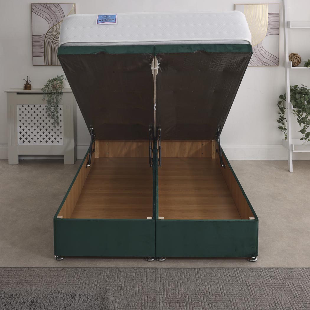 Gel Tec 1500 Pocket Sprung Ottoman End Lift Bed Set – front view, storage open