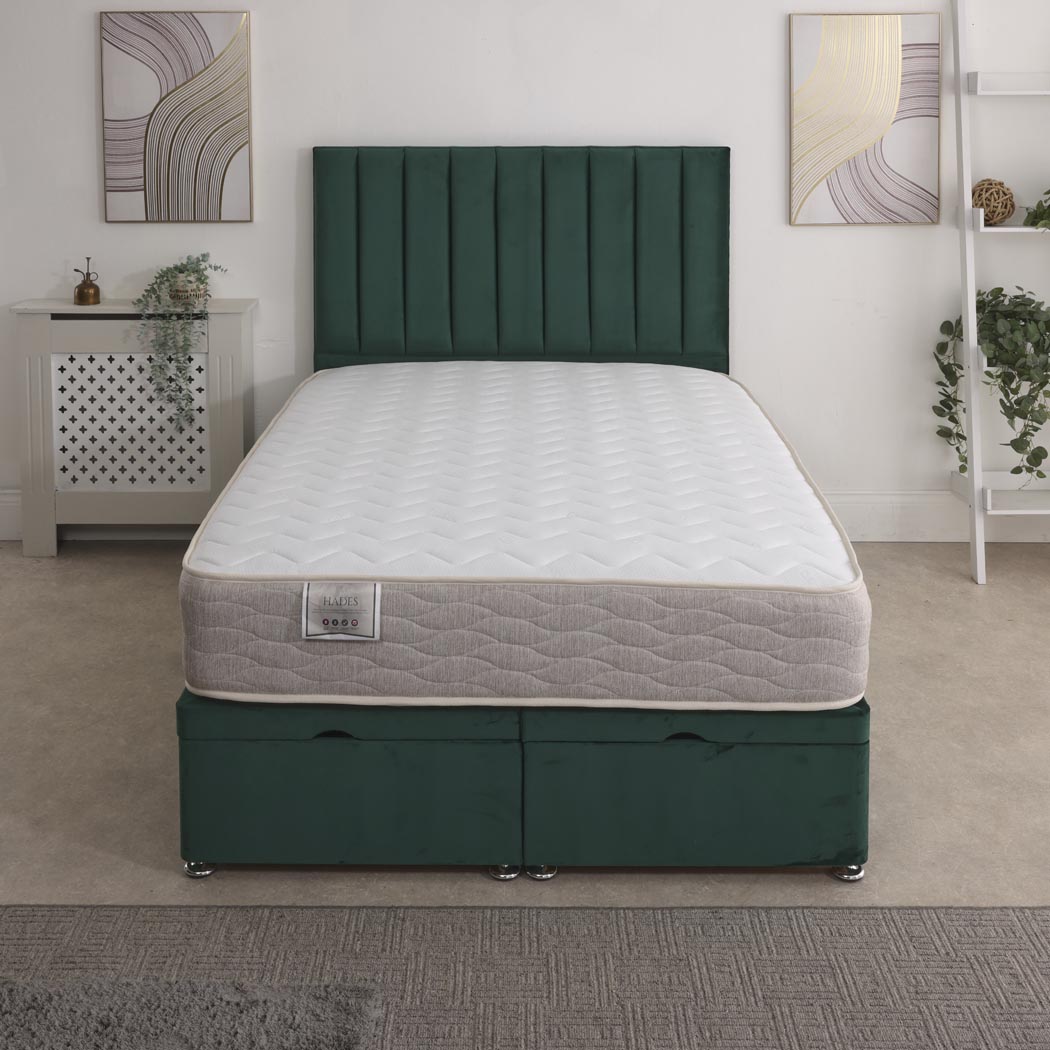 Hades Coil Sprung Ottoman End Lift Bed Set – styled in a bedroom