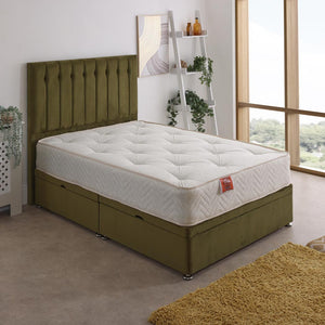Hera Orthopaedic Coil Sprung Ottoman Side Lift Bed Set – styled in a bedroom