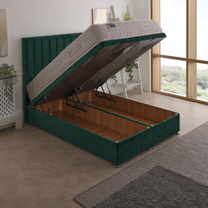 Hercules 1500 Pocket Sprung Ottoman End Lift Bed Set – angled view, storage open