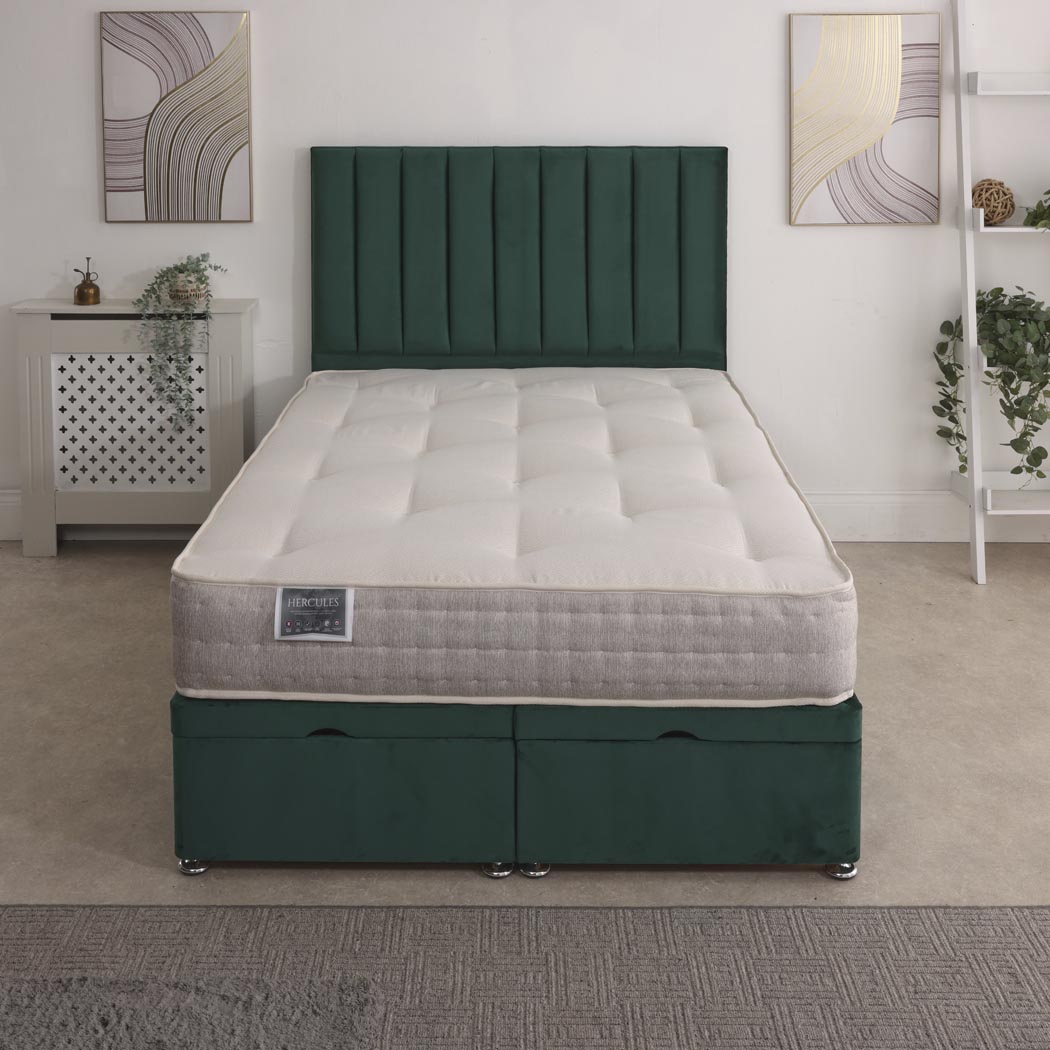 Hercules 1500 Pocket Sprung Ottoman End Lift Bed Set – front view, styled in a bedroom