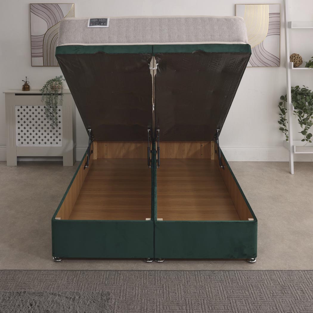 Hercules 1500 Pocket Sprung Ottoman End Lift Bed Set – front view, storage open