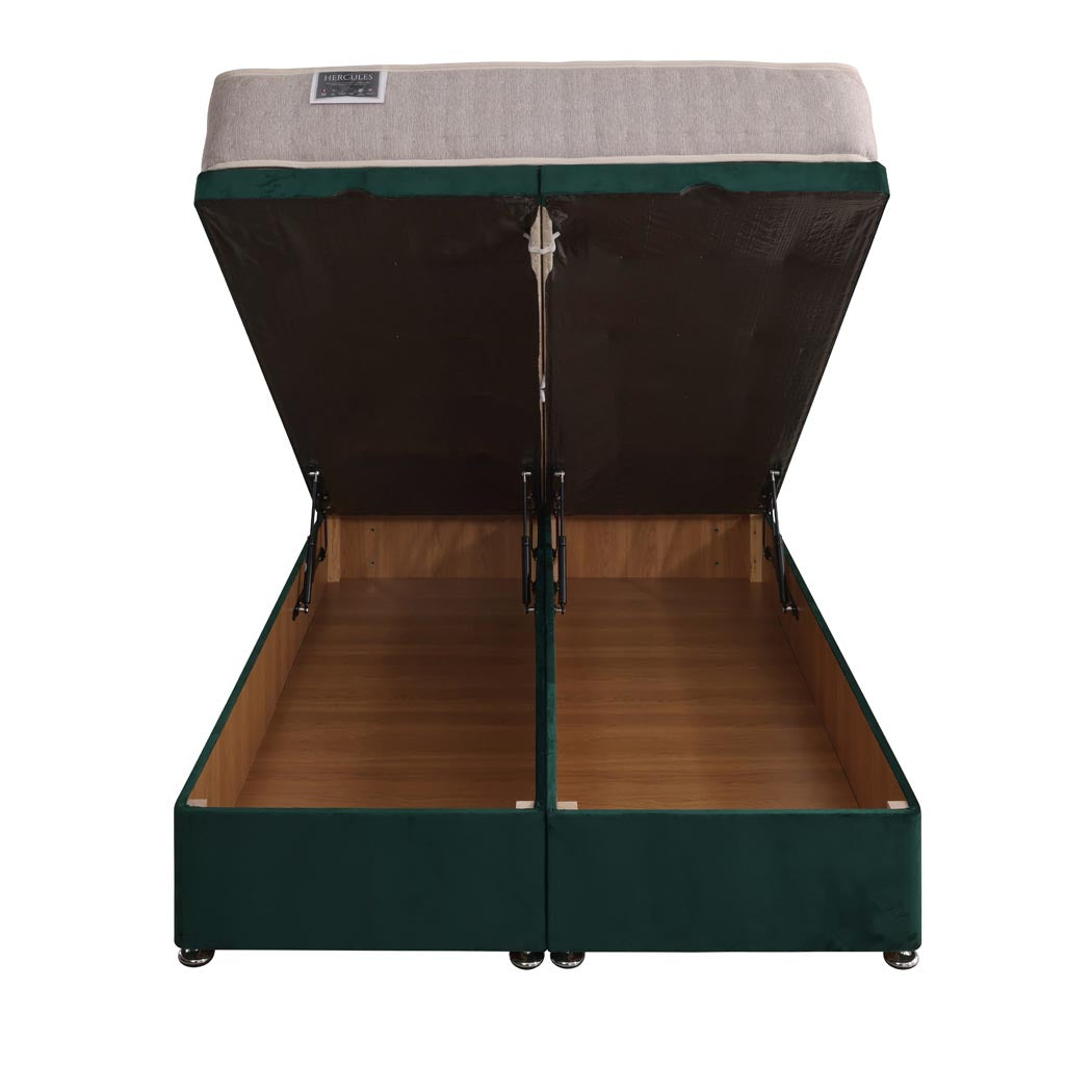 Hercules 1500 Pocket Sprung Ottoman End Lift Bed Set – front view, storage open