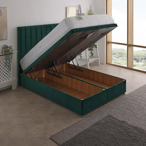 Jubilee 1000 Pocket Sprung Ottoman End Lift Bed Set – angled view, storage open
