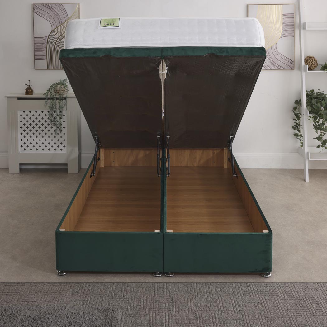 Jubilee 1000 Pocket Sprung Ottoman End Lift Bed Set – front view, storage open