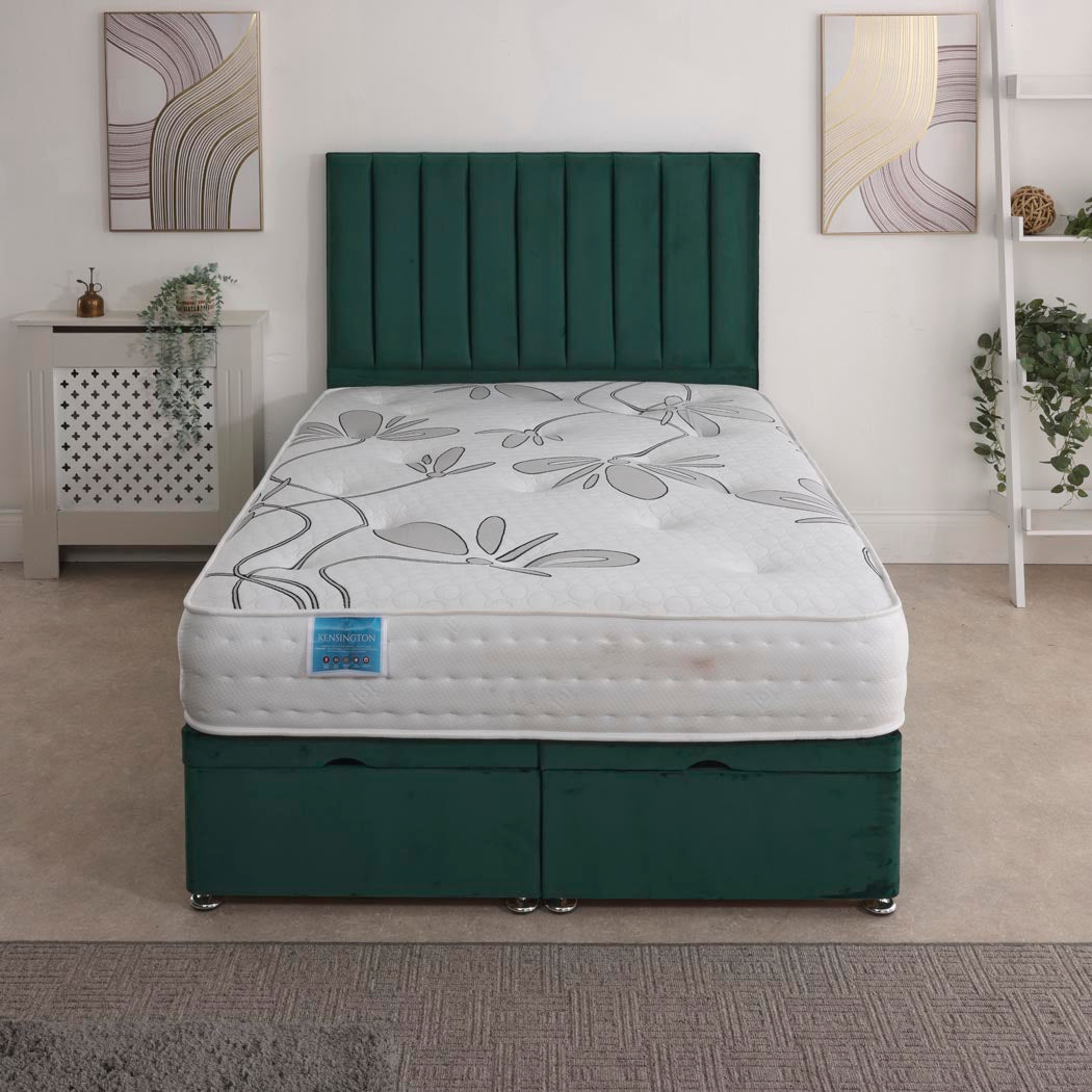 Kensington 1500 Pocket Sprung And Latex Ottoman End Lift Bed Set – front view, styled in a bedroom