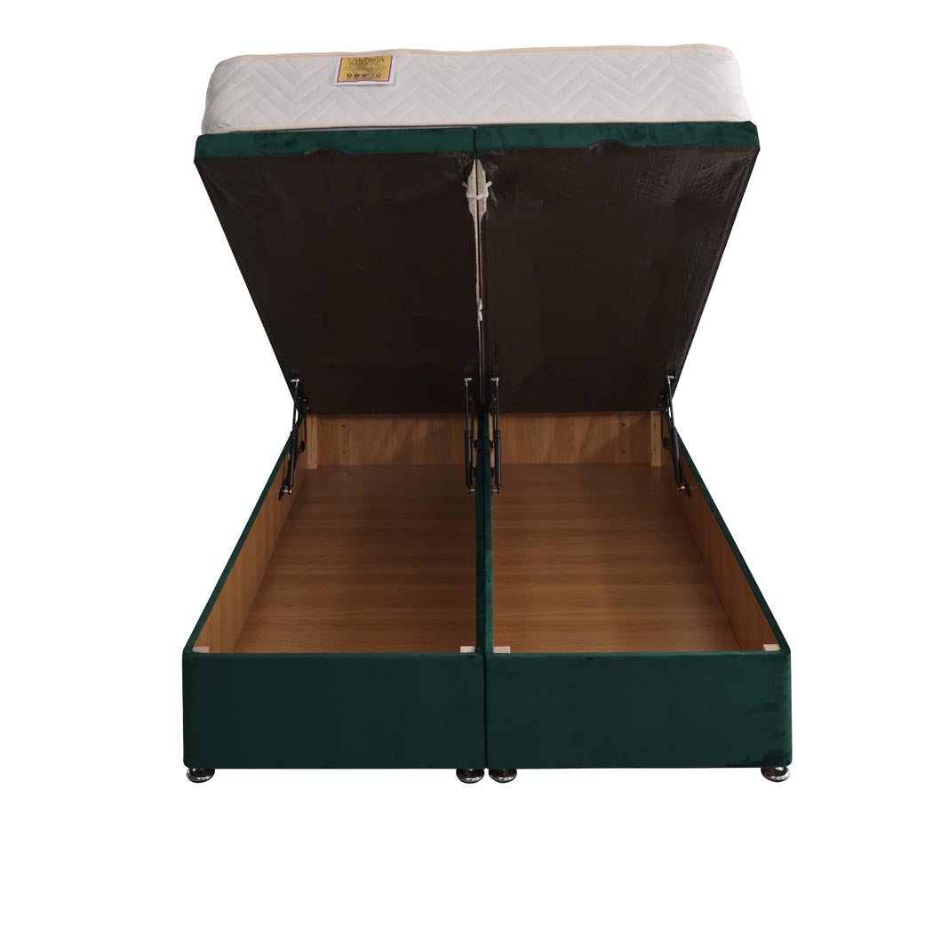Lakonia Coil Sprung Ottoman End Lift Bed Set – front view, storage open