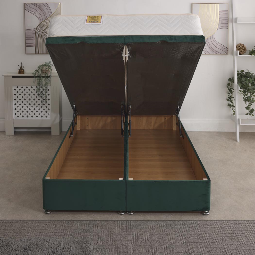 Lakonia Coil Sprung Ottoman End Lift Bed Set – front view, storage open