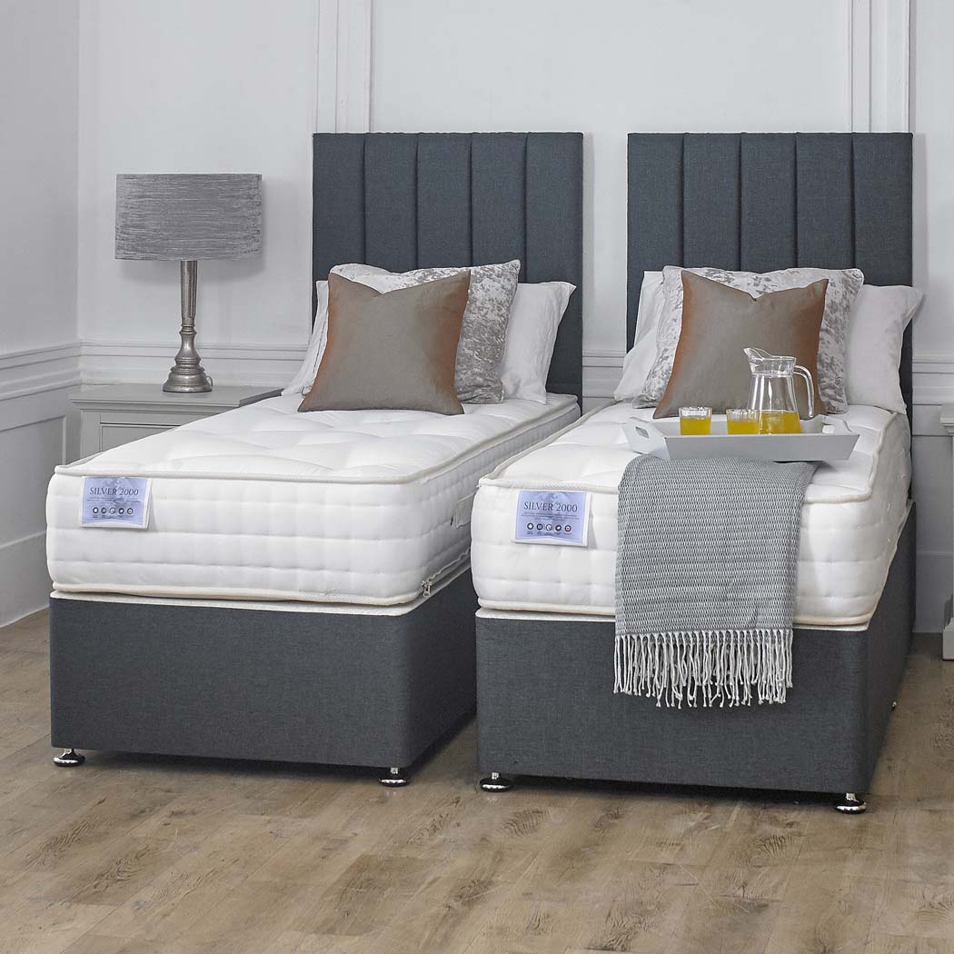 Luxury Hotel Zip and Link 5000 Pocket Sprung Intelligent Wool Divan Bed Set – angled view, styled in a bedroom