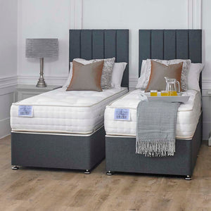 Luxury Hotel Zip and Link 5000 Pocket Sprung Intelligent Wool Divan Bed Set – angled view, styled in a bedroom
