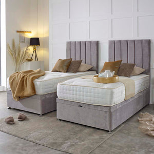 Luxury Hotel Zip and Link 5000 Pocket Sprung Intelligent Wool Ottoman Divan Bed Set – styled in a bedroom