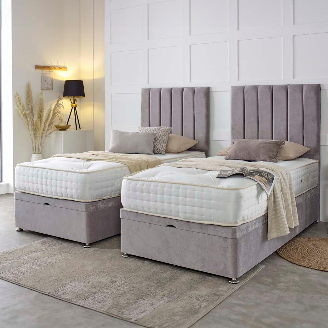 Luxury Hotel Zip and Link 2000 Pocket Sprung Intelligent Fibre Ottoman Divan Bed Set – styled in a bedroom