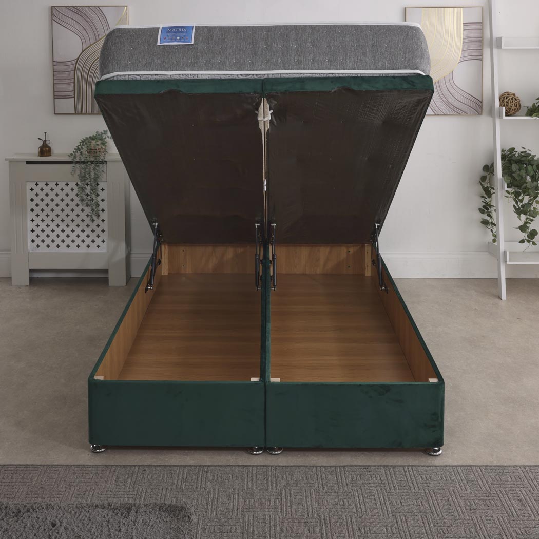 Matrix Dual Season 1000 Pocket Sprung Ottoman End Lift Bed Set – front view, storage open