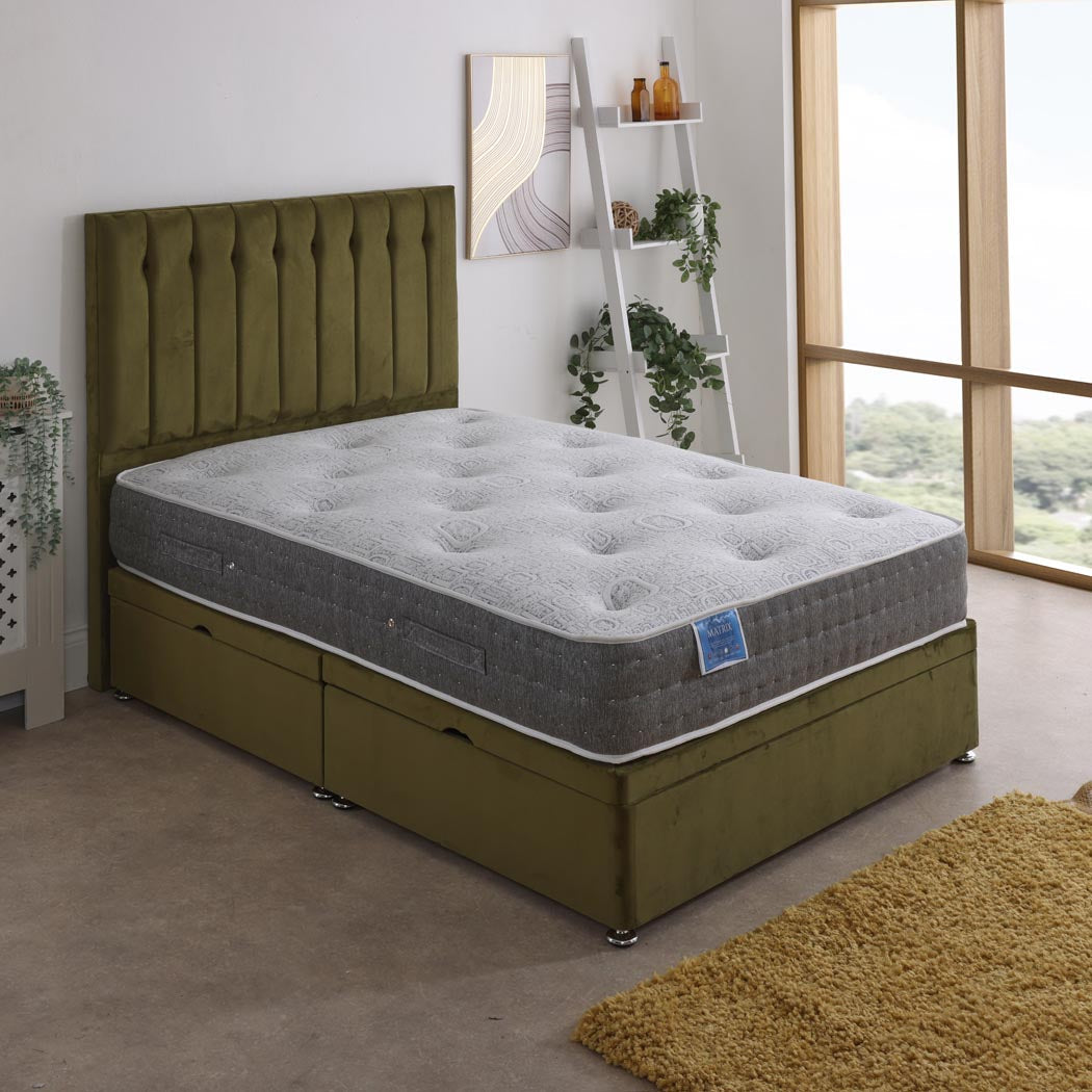 Matrix Dual Season 1000 Pocket Sprung Ottoman Side Lift Bed Set – styled in a bedroom