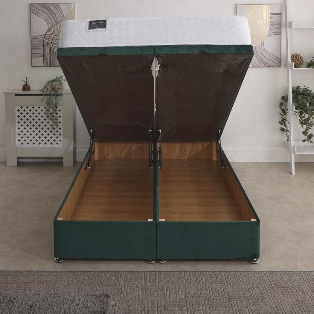 Mayfair 1000 Pocket Sprung Ottoman End Lift Bed Set – front view, storage open