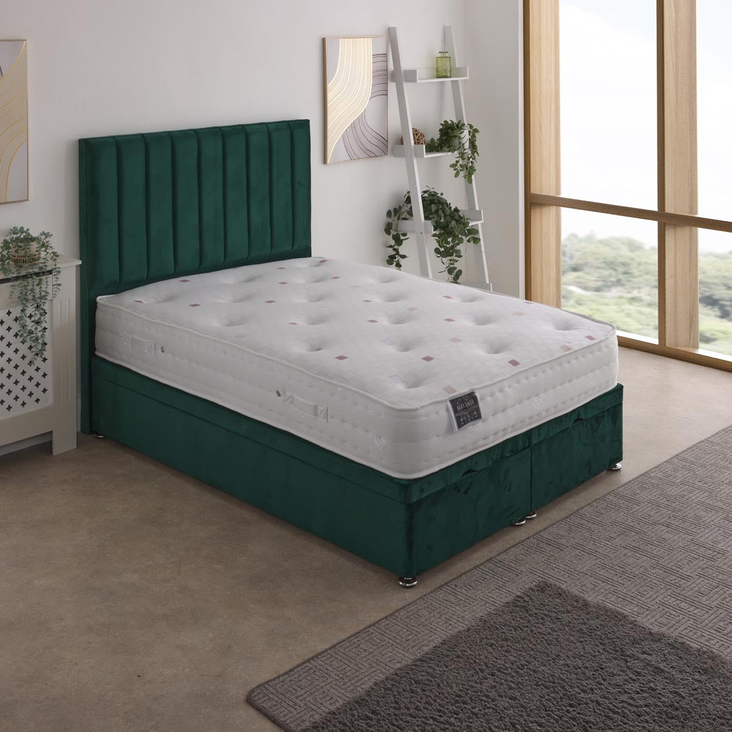 Mayfair 1000 Pocket Sprung Ottoman End Lift Bed Set – styled in a bedroom