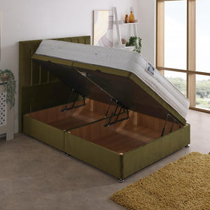 Mayfair 1000 Pocket Sprung Ottoman Side Lift Bed Set – angled view, storage open