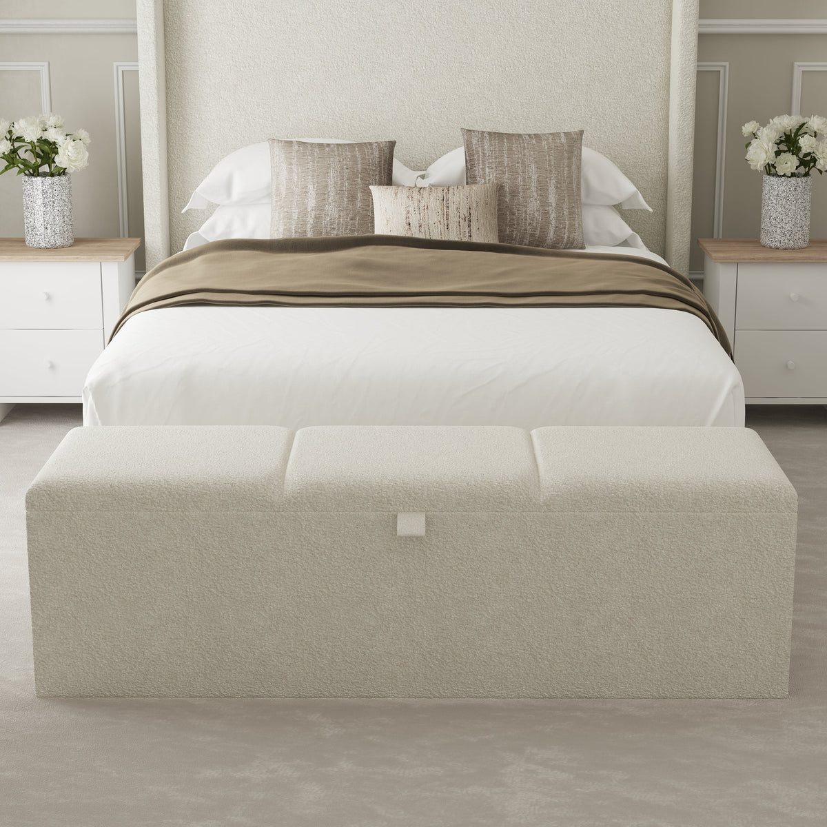 Monaco Fabric Upholstered Blanket Box – styled in a bedroom