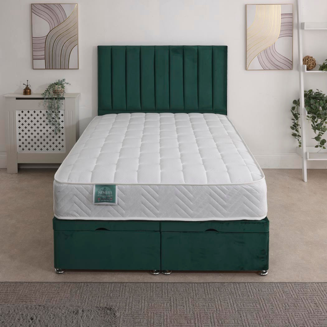 Nemesis Coil Sprung Ottoman End Lift Bed Set – front view, storage closed