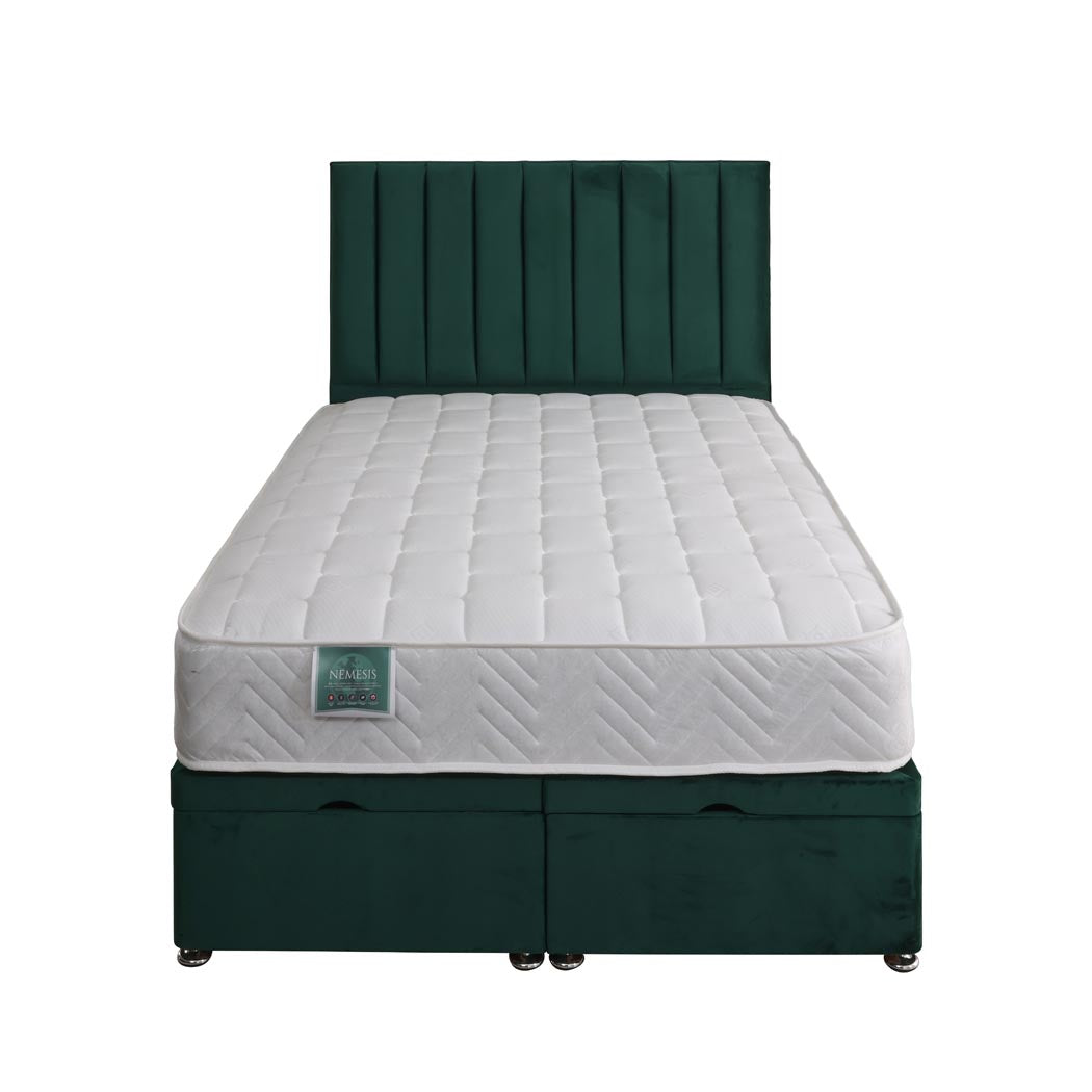Nemesis Coil Sprung Ottoman End Lift Bed Set – front view, storage closed