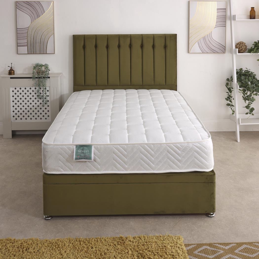 Nemesis Coil Sprung Ottoman Side Lift Bed Set – front view, storage closed