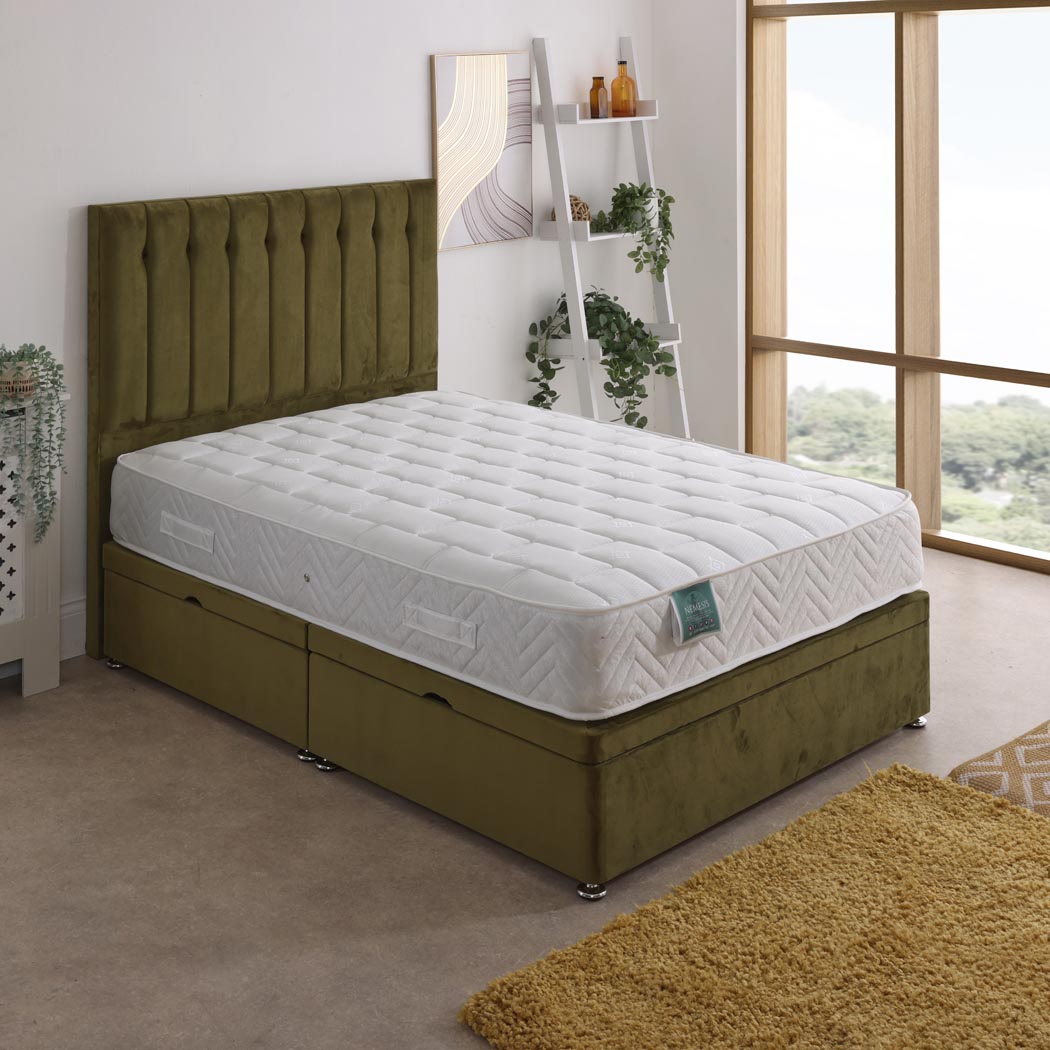 Nemesis Coil Sprung Ottoman Side Lift Bed Set – styled in a bedroom